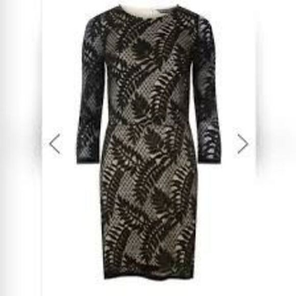 Dorothy Perkins Womens 10 Long Sleeve Fern Lace Sheath Dress Black Mini Evening - Picture 1 of 9